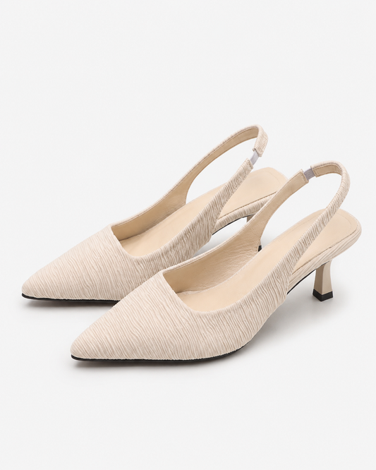Women’s Pointed Toe Slingback Kitten Heels – Cream Beige
