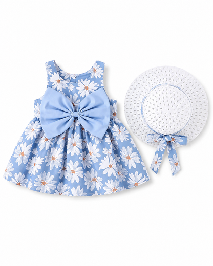 Girls Blue Daisy Dress with Matching Hat – SHEIN Fast Delivery in 5 Days
