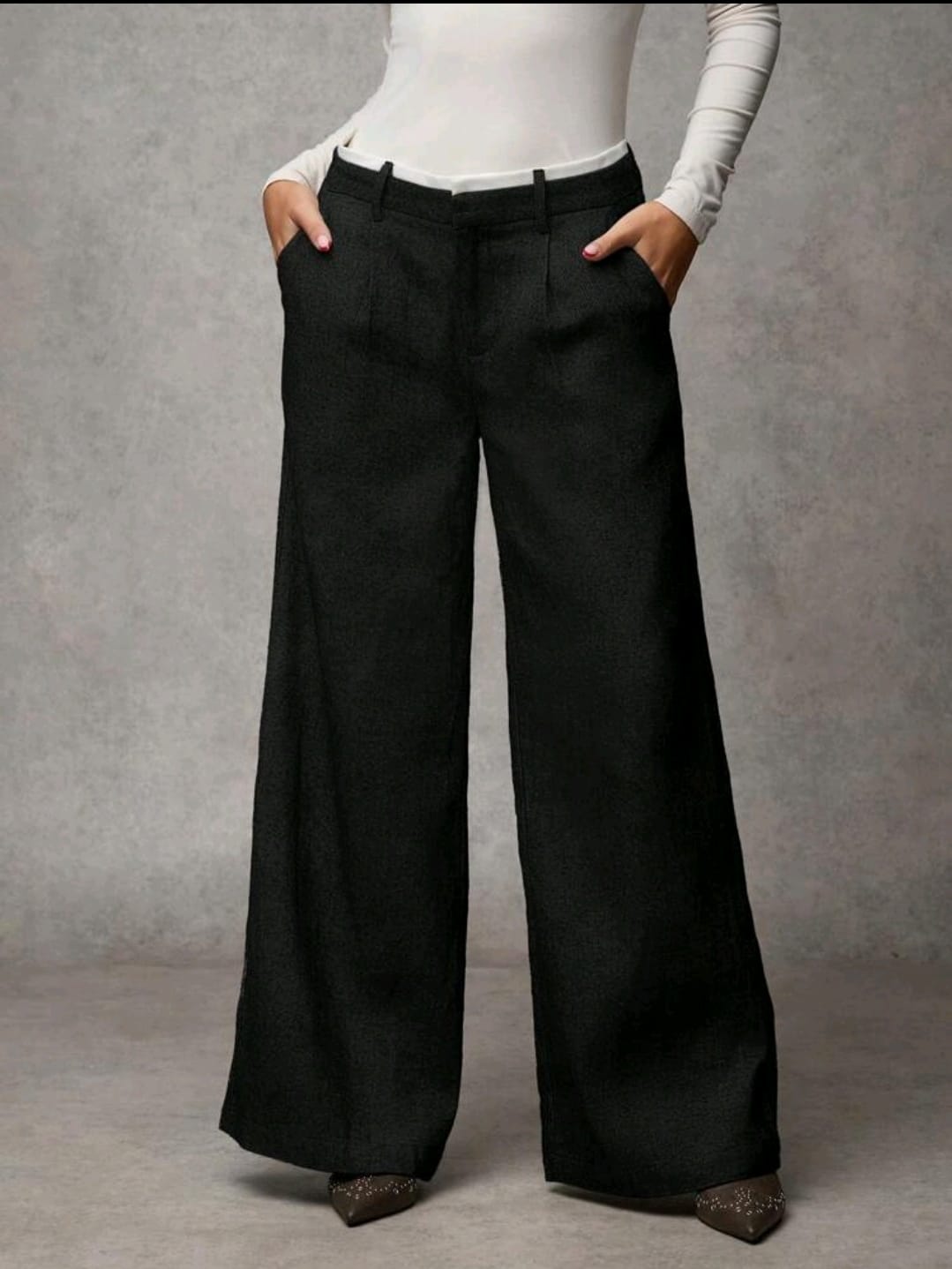 Womenâ€™s High Waist Wide Leg Trousers â€“ Black Elegant Formal Palazzo Pants