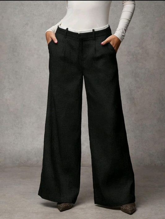 Womenâ€™s High Waist Wide Leg Trousers â€“ Black Elegant Formal Palazzo Pants