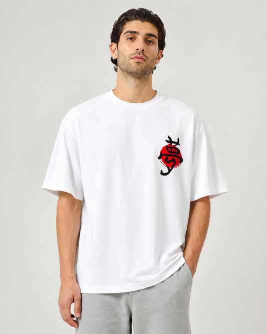 Men’s White Graphic Cotton T-Shirt, Short Sleeve Casual Daily Top