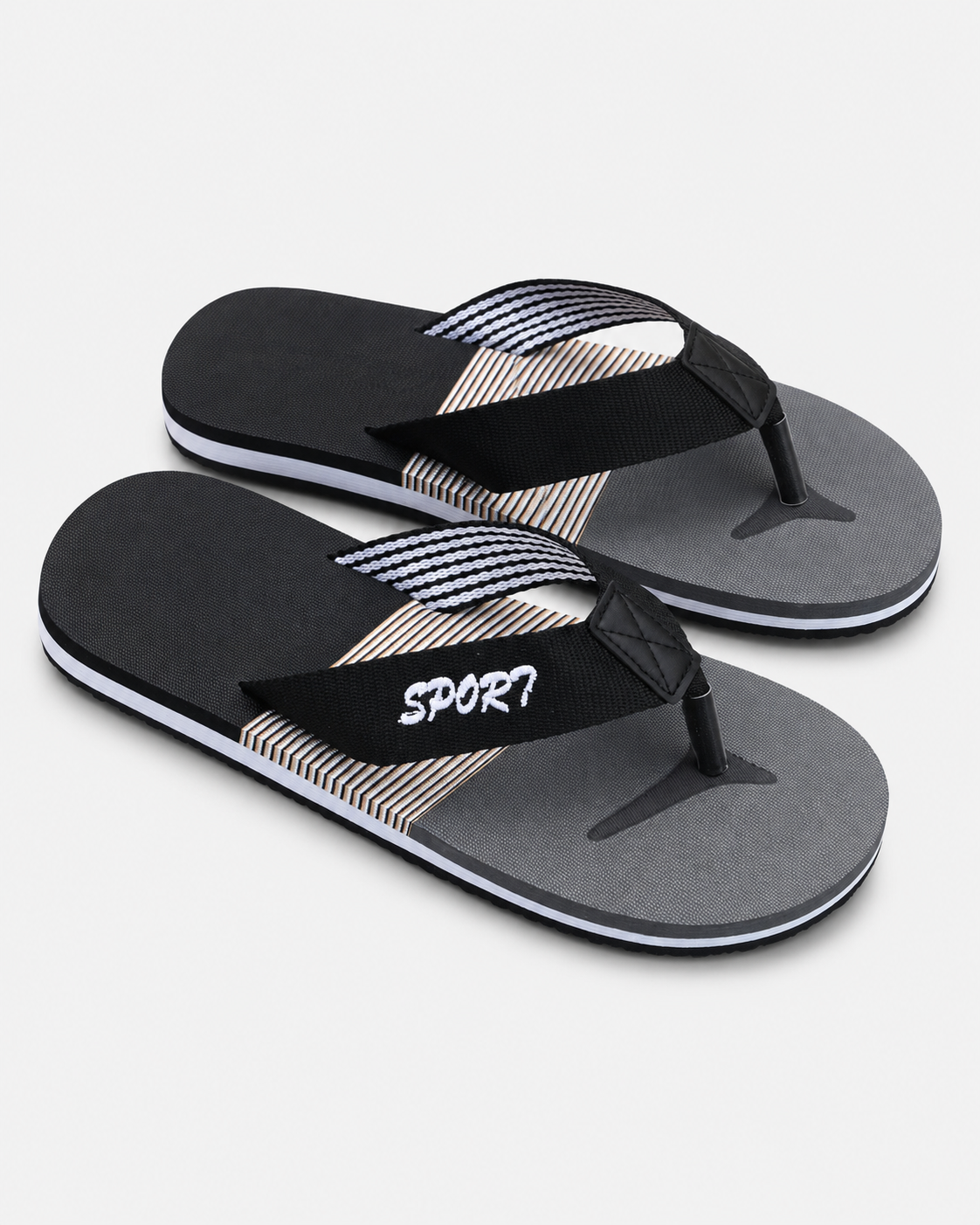 Men’s Black and Grey Sport Flip Flops – Casual Lightweight Beach Slippers