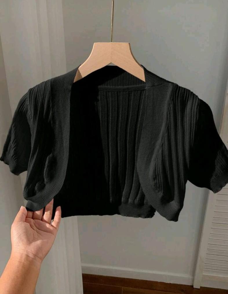 SHEIN Fast Delivery Black Ribbed Cropped Bolero Cardigan