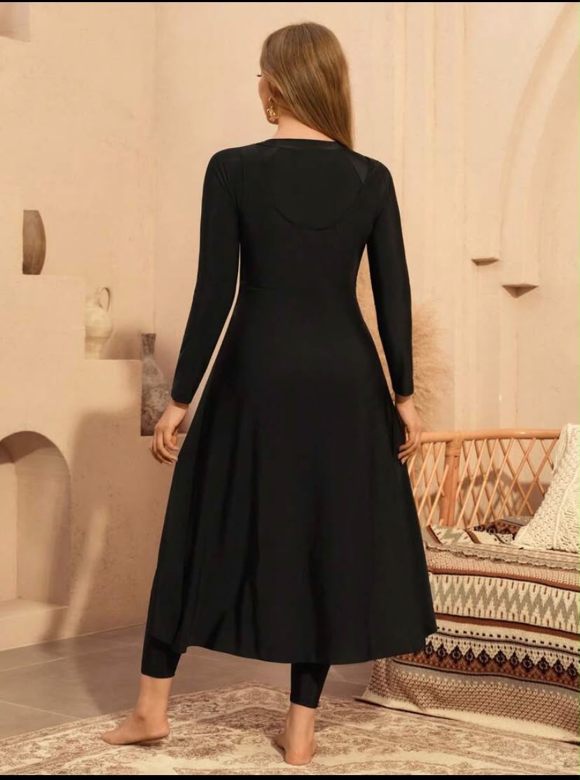 Black Modest Swim Set with Long Sleeve Wrap Cover-Up – SHEIN Fast Delivery in 5 Days