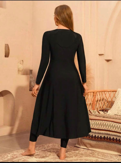 Black Modest Swim Set with Long Sleeve Wrap Cover-Up – SHEIN Fast Delivery in 5 Days