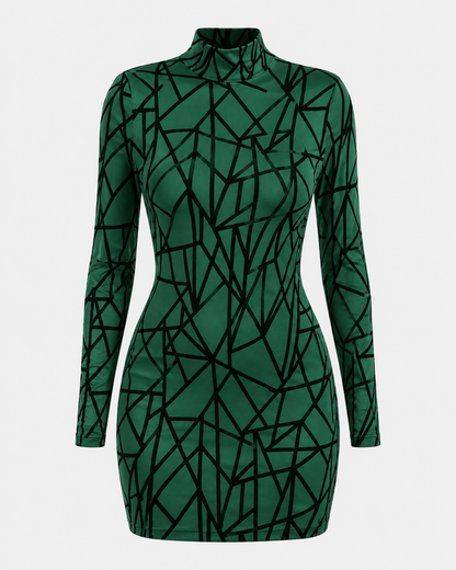 Women’s Green Geometric Print Bodycon Mini Dress