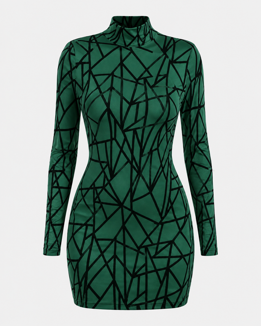 Women’s Green Geometric Print Bodycon Mini Dress