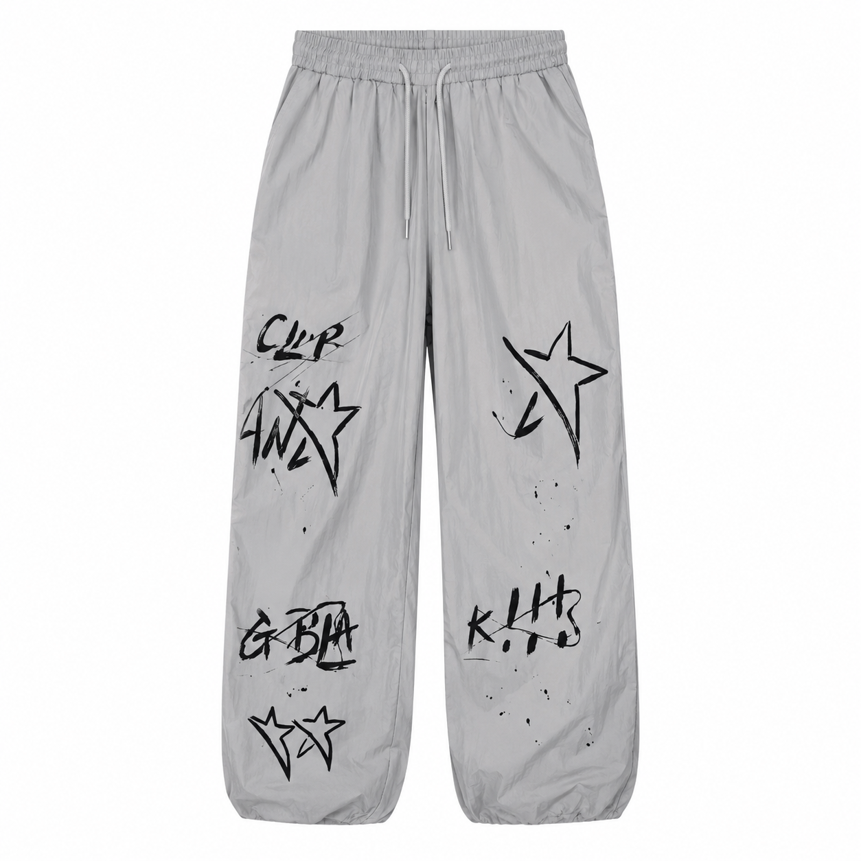 Grey Graffiti Wide Leg Pants – L Size, SHEIN Fast Delivery in 5 Days