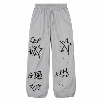 Grey Graffiti Wide Leg Pants – L Size, SHEIN Fast Delivery in 5 Days
