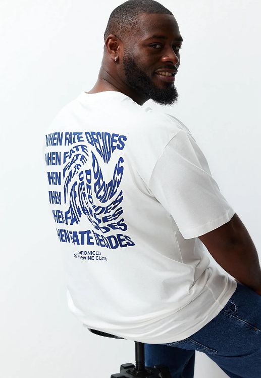 Men’s White Mini Text Graphic Cotton T-Shirt, Short Sleeve Casual Everyday Top