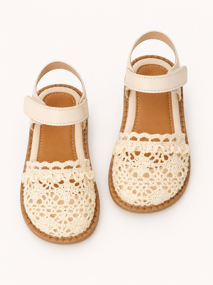 SHEIN Girls Crochet Strap Sandals – Cream Beige