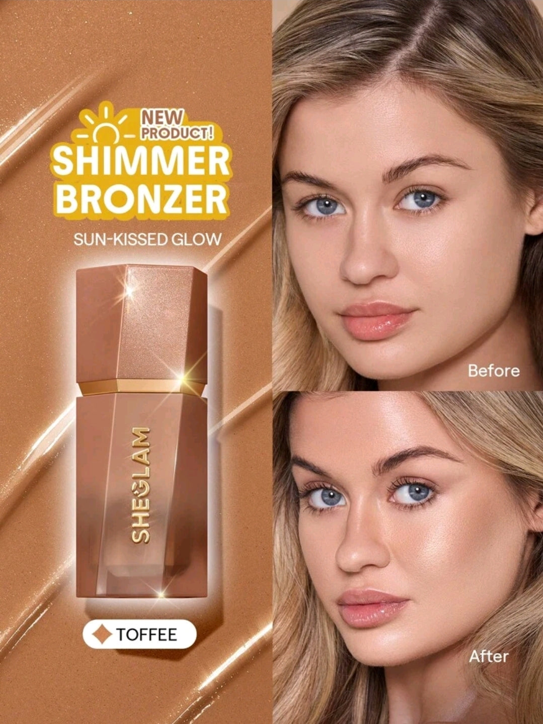 SHEGLAM Sun Beam Shimmer Liquid Bronzer – Toffee Shade Long Lasting Glow Contour