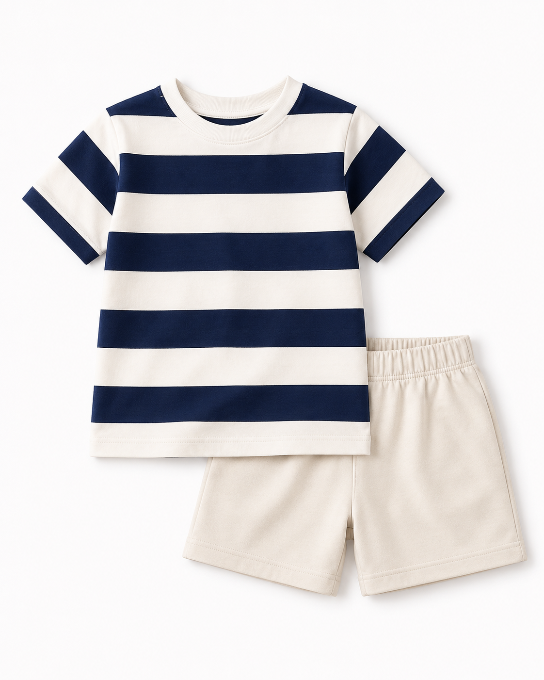 Boys Navy Striped T-Shirt and Beige Shorts Set – SHEIN Fast Delivery in 5 Days
