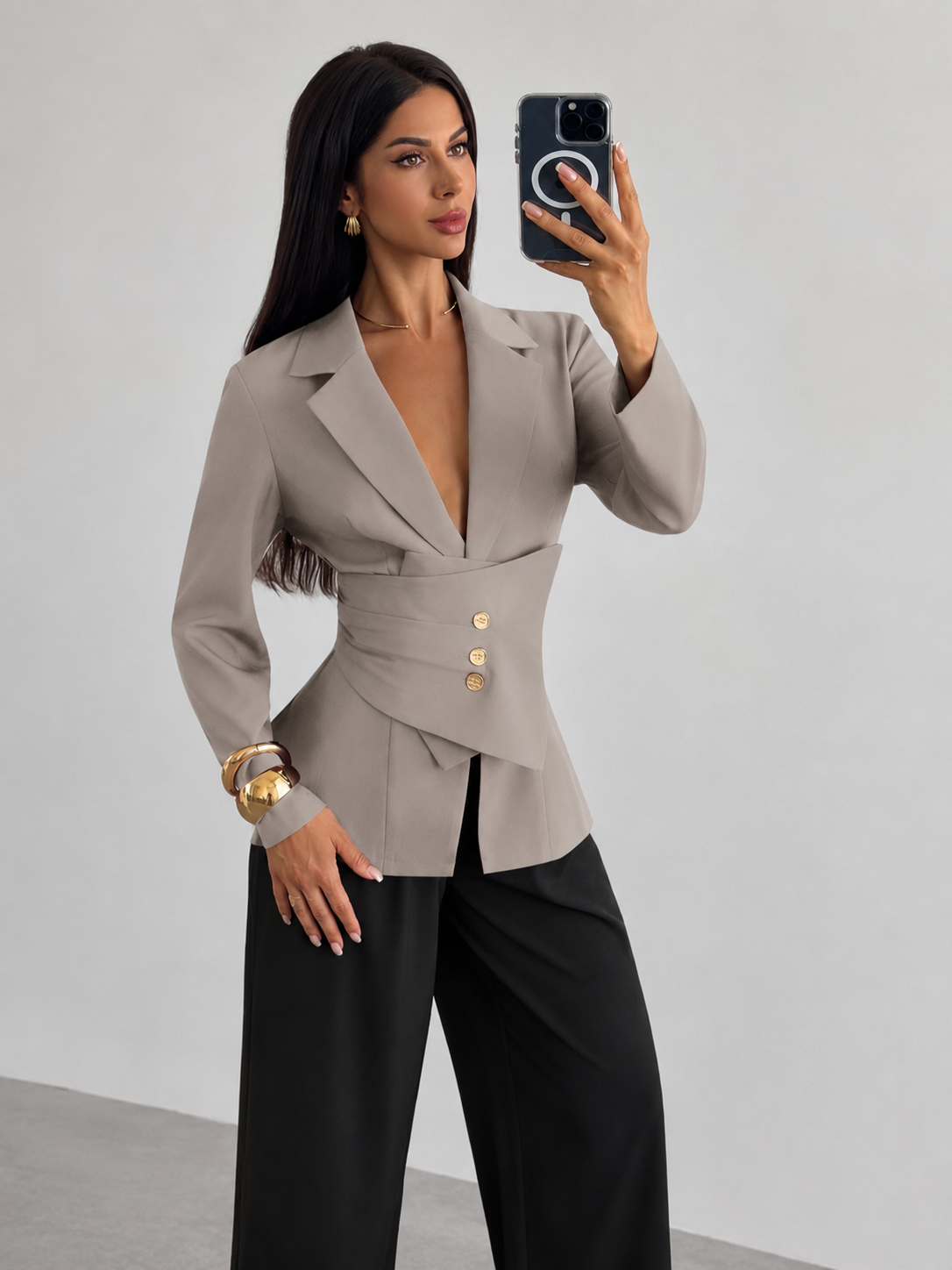 Khaki Tailored Blazer with Adjustable Back Belt – SHEIN Fast Delivery in 5 Days