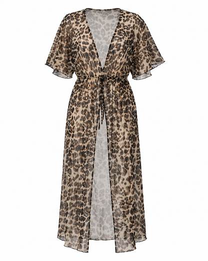 SHEIN Fast Delivery Leopard Print Beach Cover-Up Kimono – Lightweight Summer Cardigan