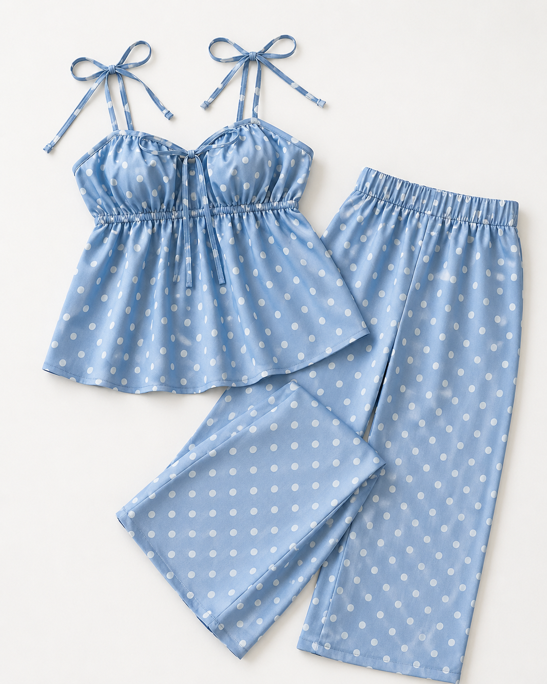 Women’s Blue Polka Dot Cami Top and Wide Leg Pants Set