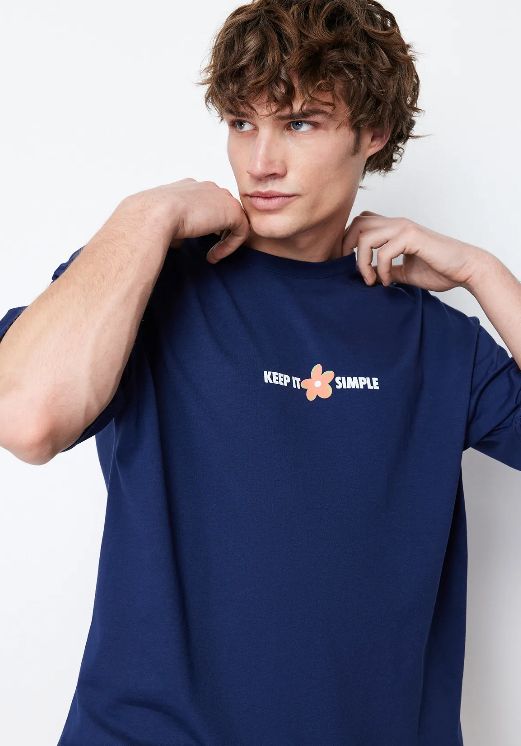Men’s Navy Keep It Simple Cotton T-Shirt, Short Sleeve Casual Graphic Top