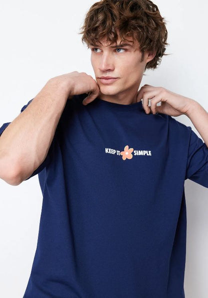 Men’s Navy Keep It Simple Cotton T-Shirt, Short Sleeve Casual Graphic Top