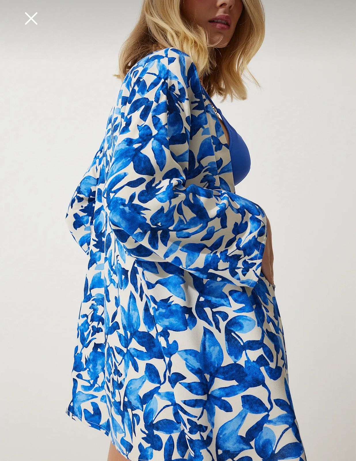 Women’s Blue Floral Open Front Kimono – Trendyol Lightweight Long Sleeve Cardigan