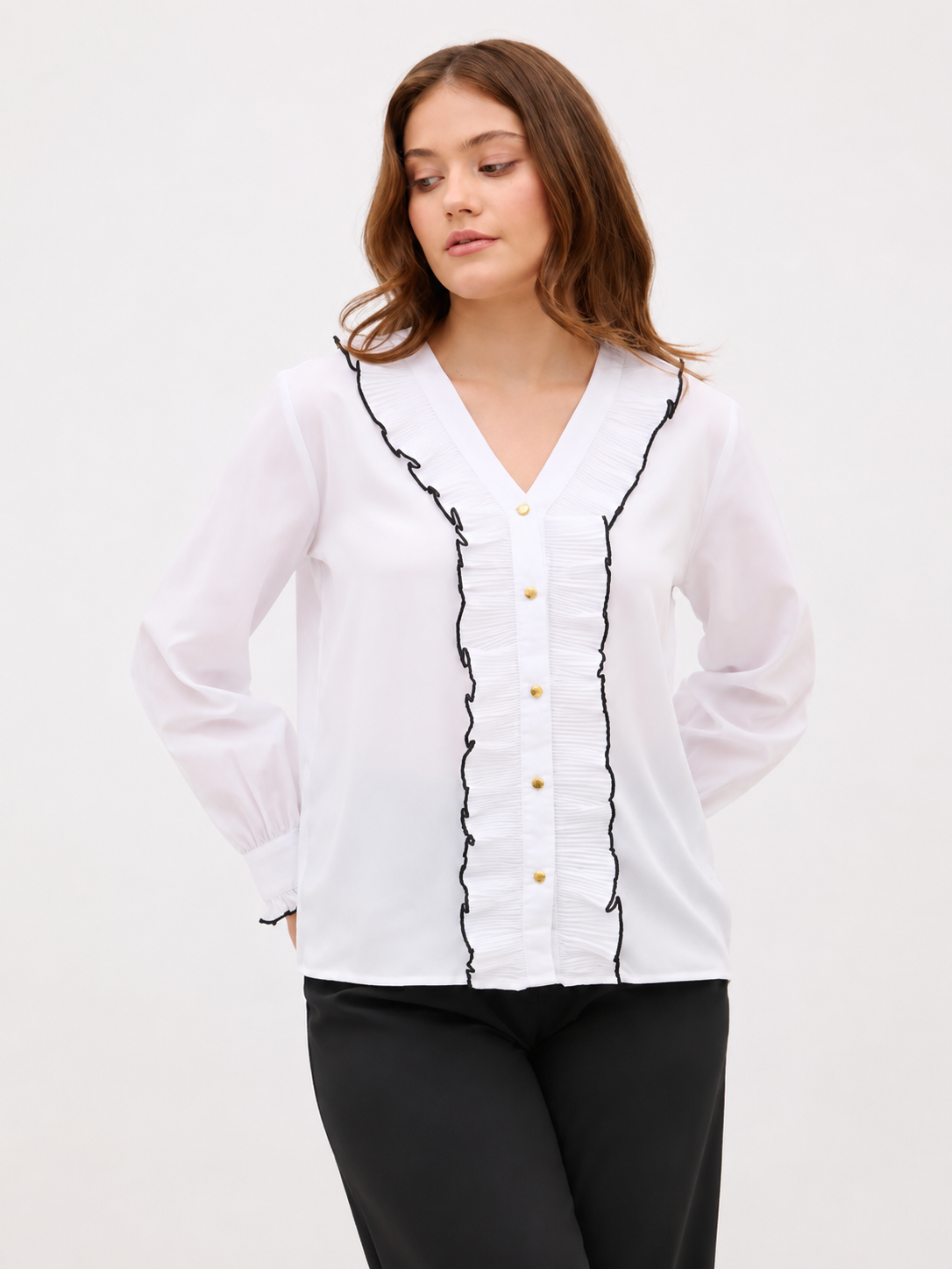 White Ruffle Trim Button Blouse – SHEIN Fast Delivery in 5 Days