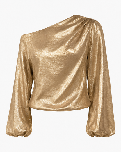 Golden Metallic One Shoulder Blouse – Fast Delivery in 5 Days