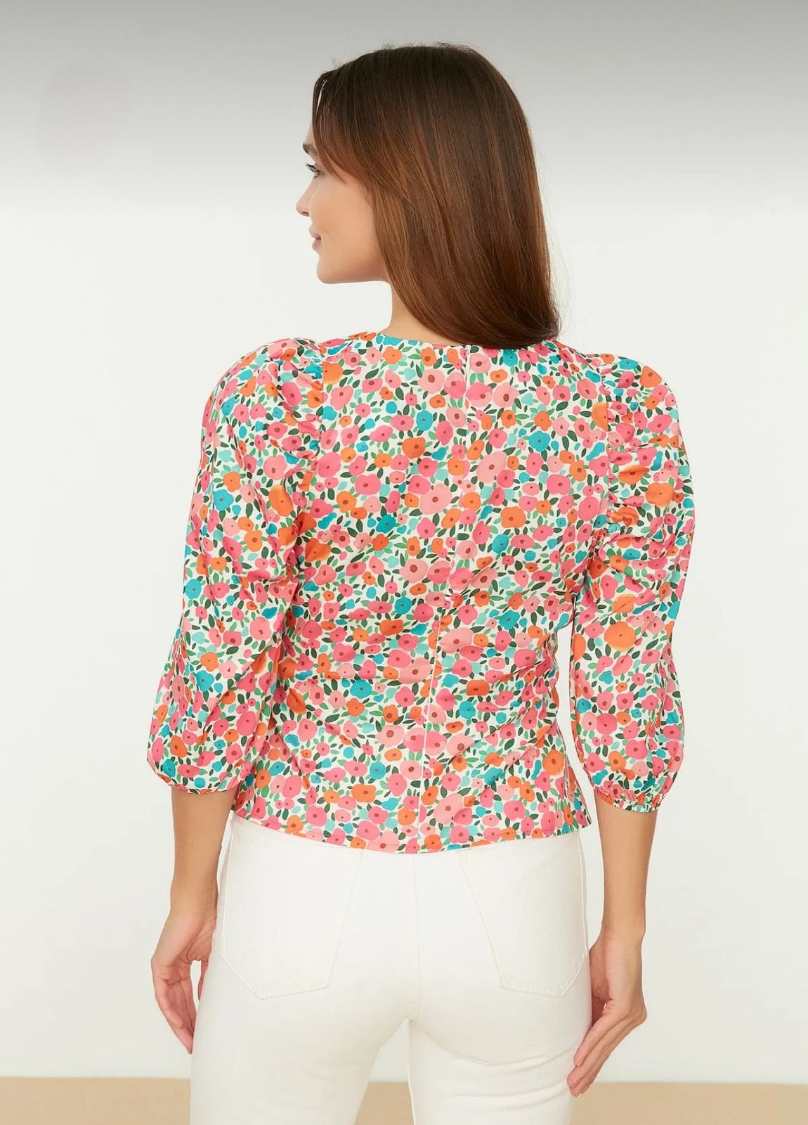 Women’s Multicolor Floral Puff Sleeve Blouse – Plus Size Friendly Casual Summer Top