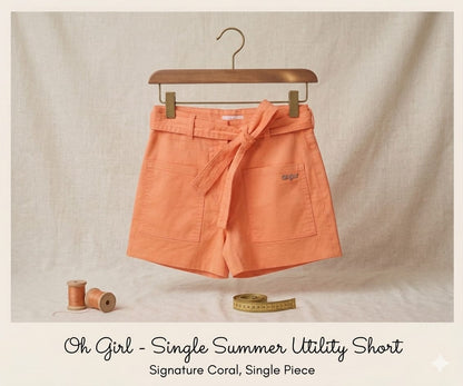 Girls Utility Shorts – Coral Belted Summer Shorts