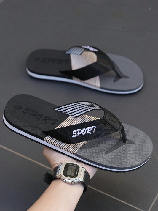 Men’s Black and Grey Sport Flip Flops – Casual Lightweight Beach Slippers