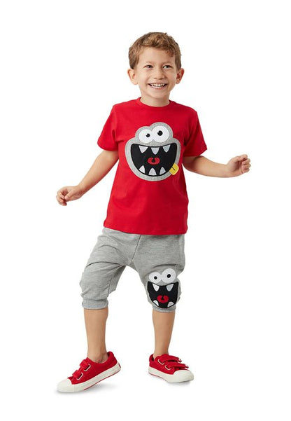 Boys Red Monster Print T-Shirt and Grey Shorts Set