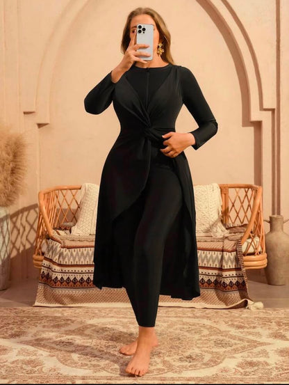 Black Modest Swim Set with Long Sleeve Wrap Cover-Up – SHEIN Fast Delivery in 5 Days