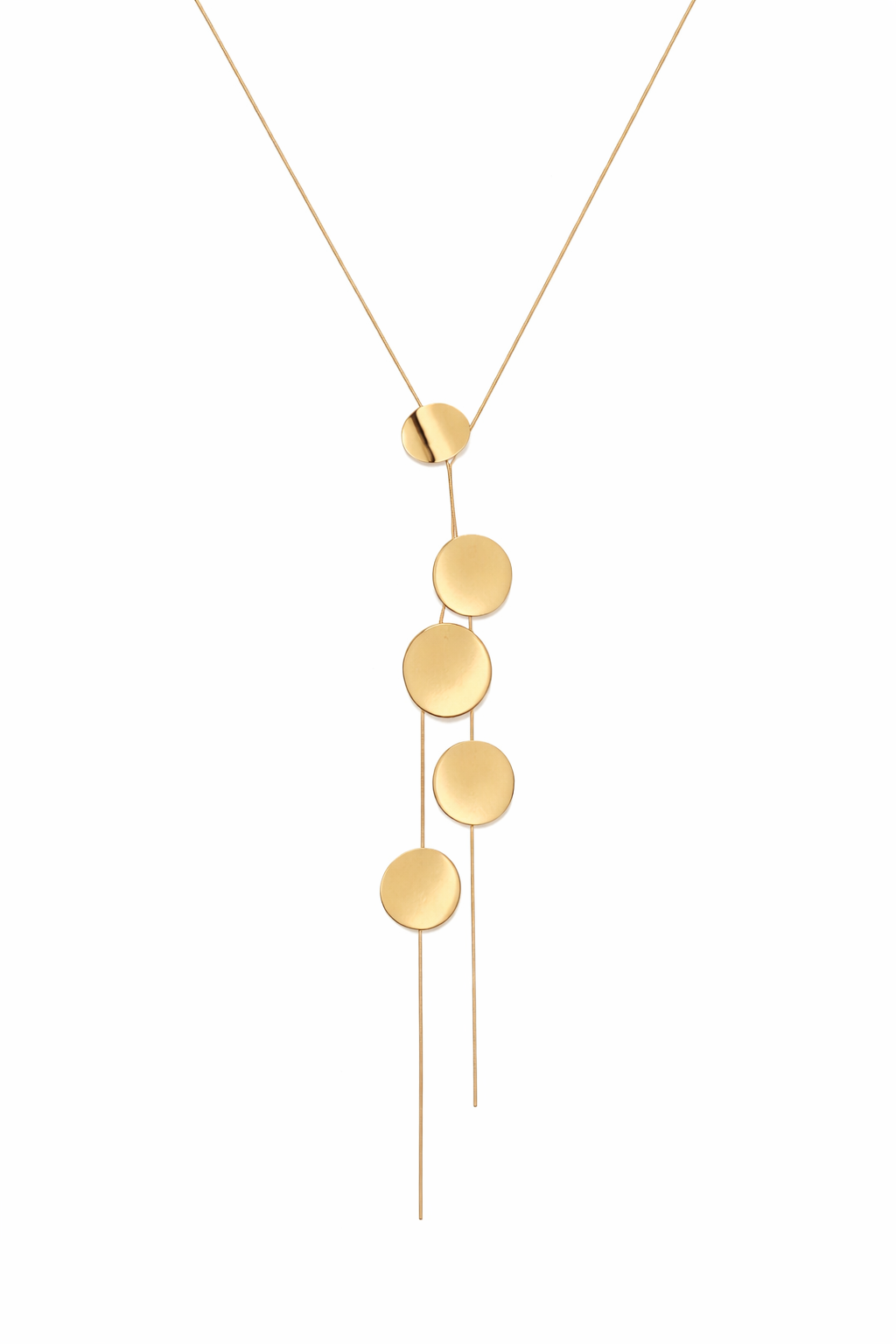 Women’s Gold Geometric Disc Pendant Necklace – Long Layered Statement Chain – Minimalist Modern Fashion Jewelry