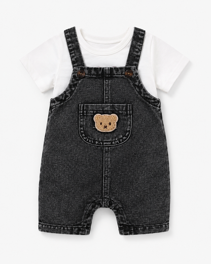 Baby Boys Black Denim Overall Set with White T-Shirt – SHEIN Fast Delivery in 5 Days