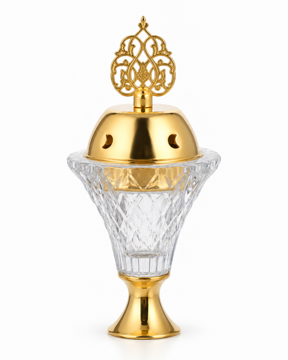 Luxury Clear Crystal Gold Incense Burner with Lid