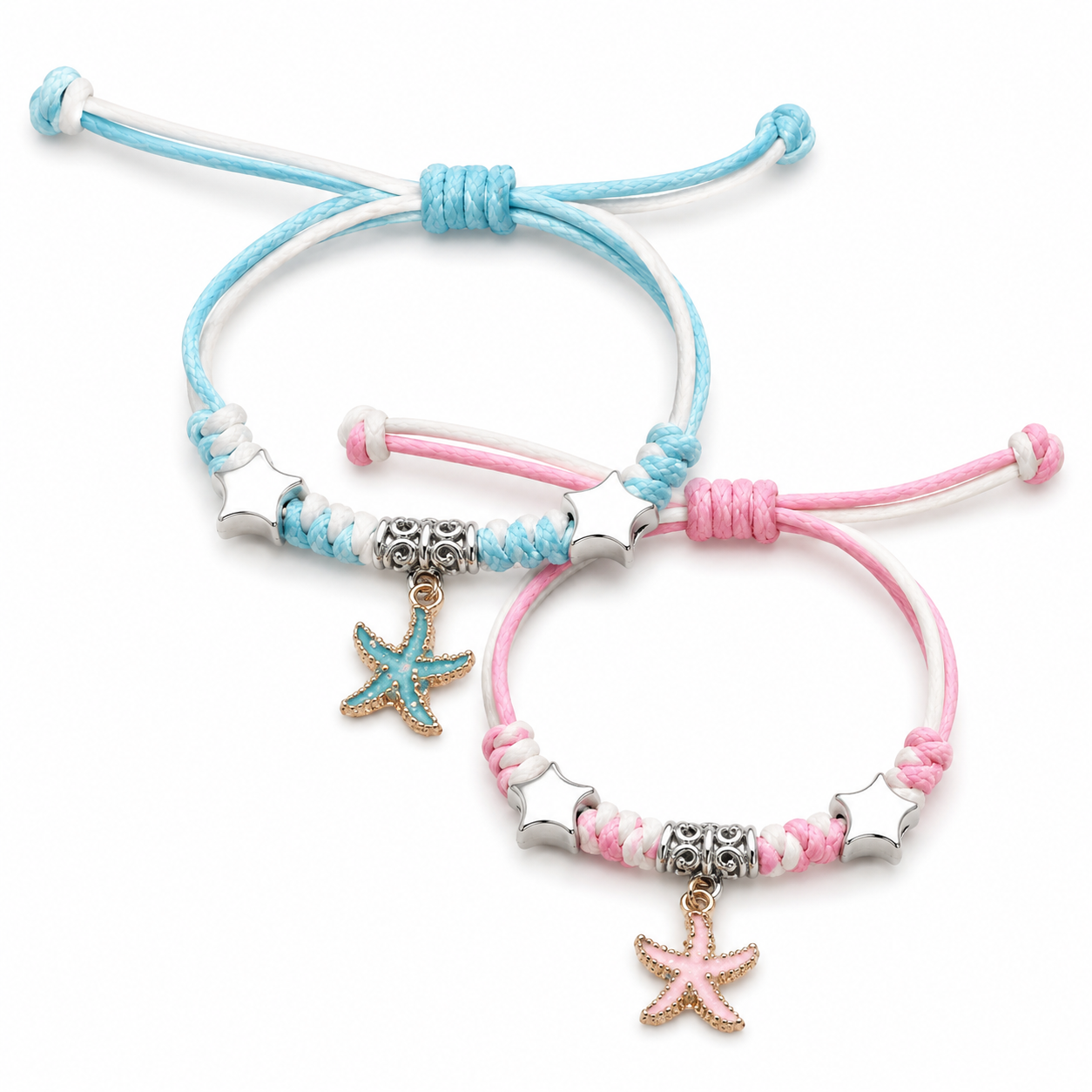 Starfish Rope Bracelet Set – Pink & Blue Beach Bracelets, SHEIN Fast Delivery in 5 Days