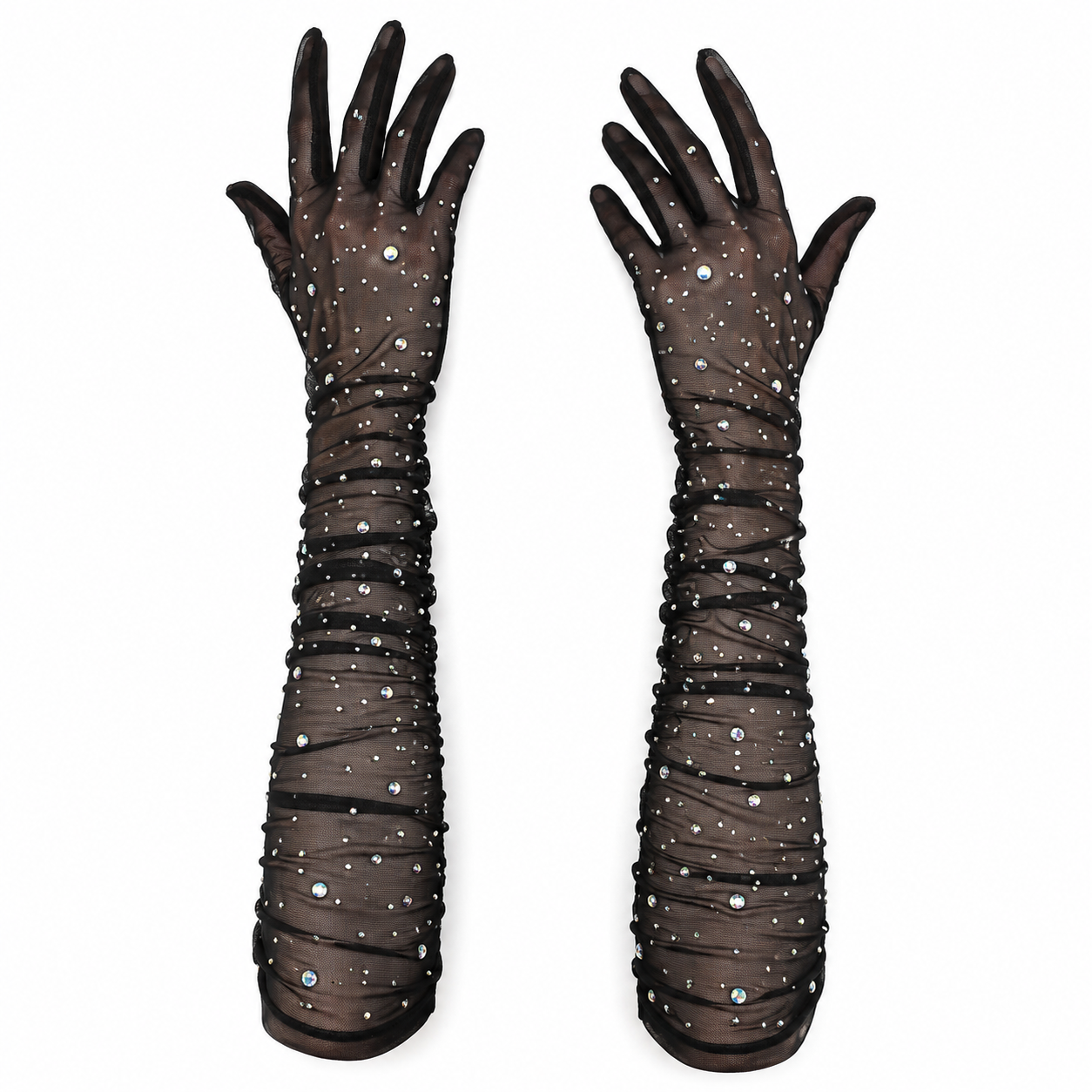 SHEIN Women’s Black Rhinestone Mesh Gloves – Long Sheer Party Gloves, SHEIN Fast Delivery in 5 Days
