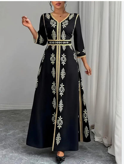 SHEIN Women’s Black Embroidered Kaftan Maxi Dress