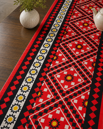 Bohemian Red Black Geometric Table Cover 90 x 140 cm