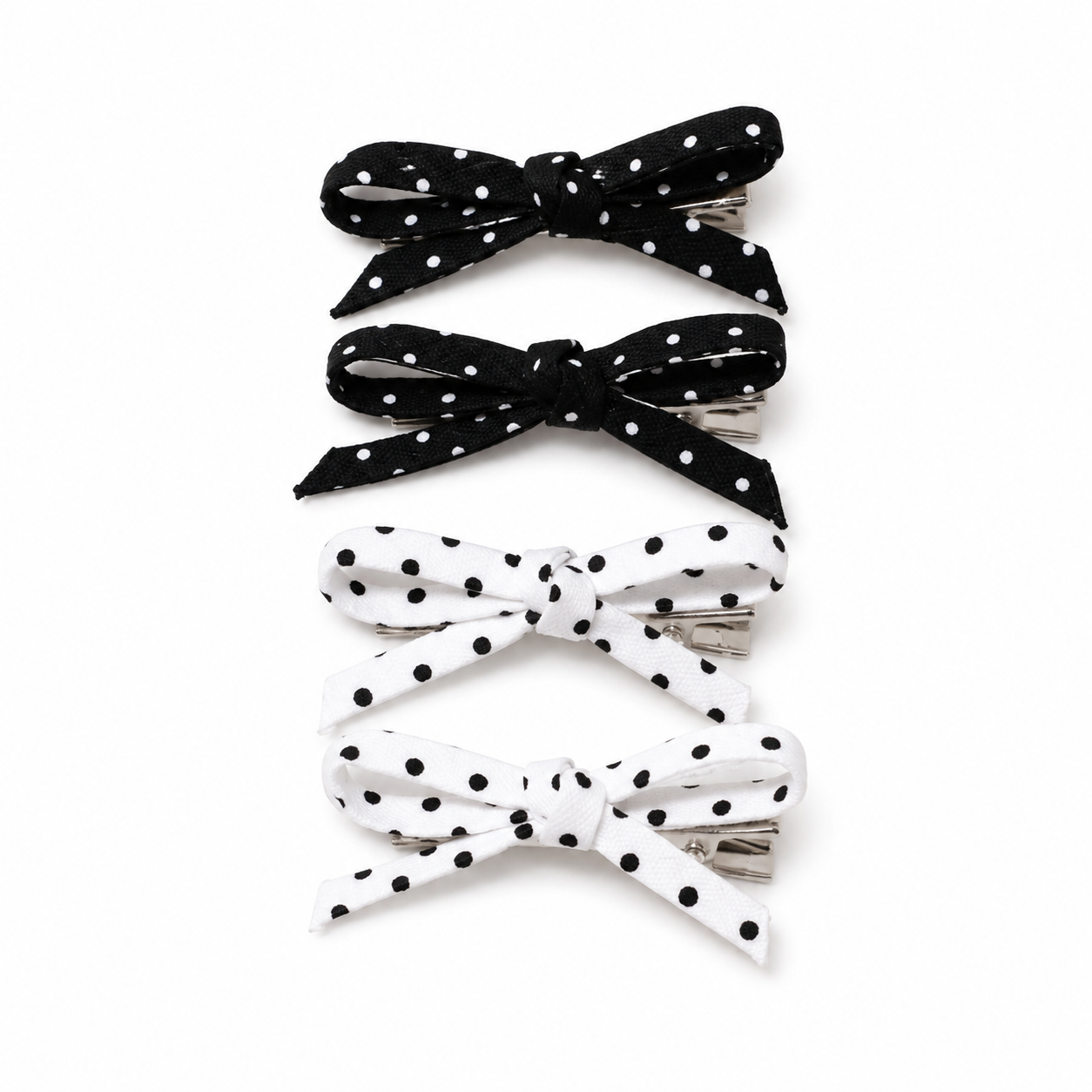SHEIN 4pcs Polka Dot Bow Hair Clips – Black & White Hair Accessories Set, SHEIN Fast Delivery in 5 Days