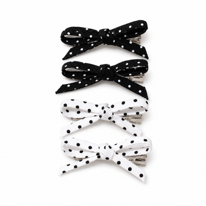 SHEIN 4pcs Polka Dot Bow Hair Clips – Black & White Hair Accessories Set, SHEIN Fast Delivery in 5 Days