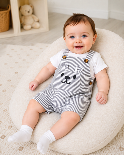 SHEIN Baby Boys Striped Bear Pocket Romper Set