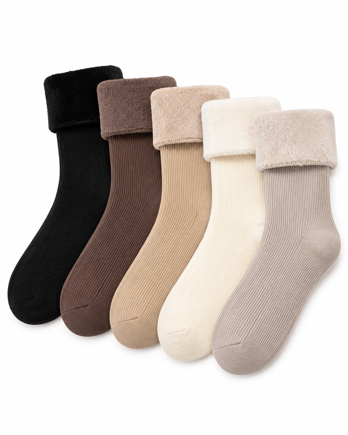 Random Color 5 Pairs Fleece Lined Winter Socks for Women