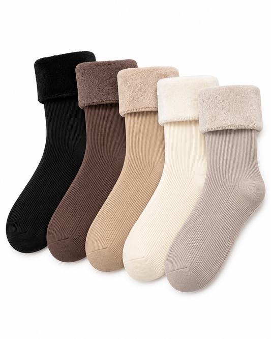 Random Color 5 Pairs Fleece Lined Winter Socks for Women