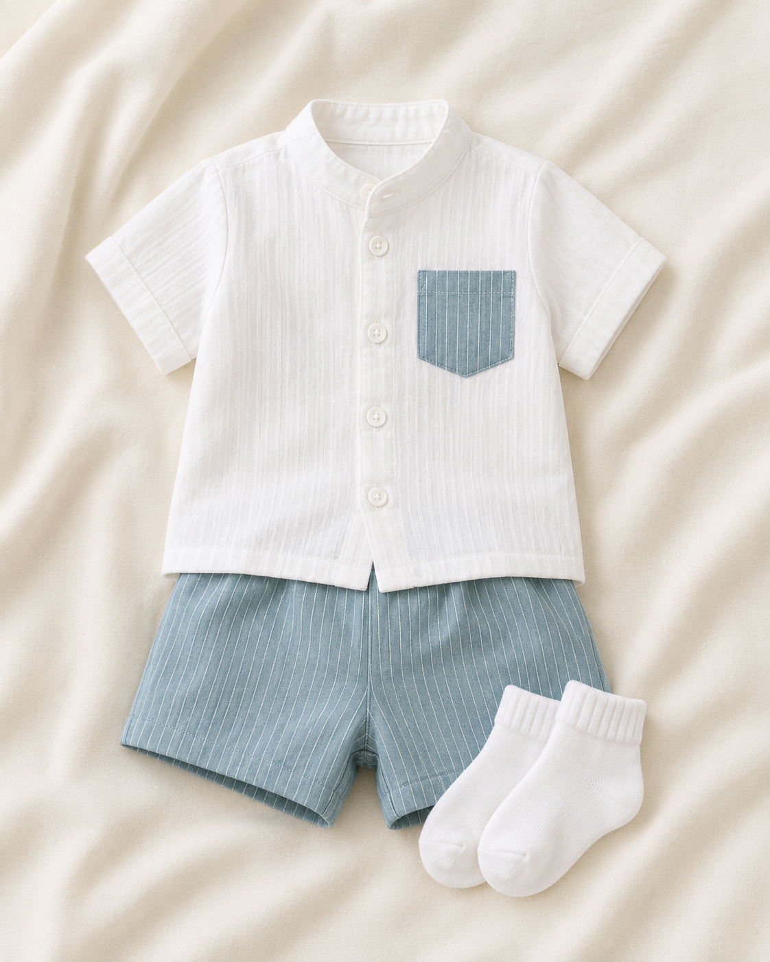 Baby Boys 2-Piece Shirt and Striped Shorts Set – Fast Delivery in 5 Days