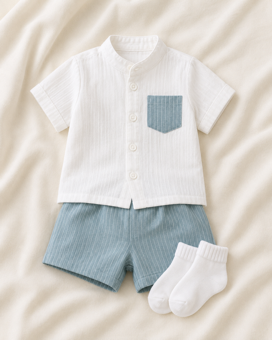 Baby Boys 2-Piece Shirt and Striped Shorts Set – Fast Delivery in 5 Days