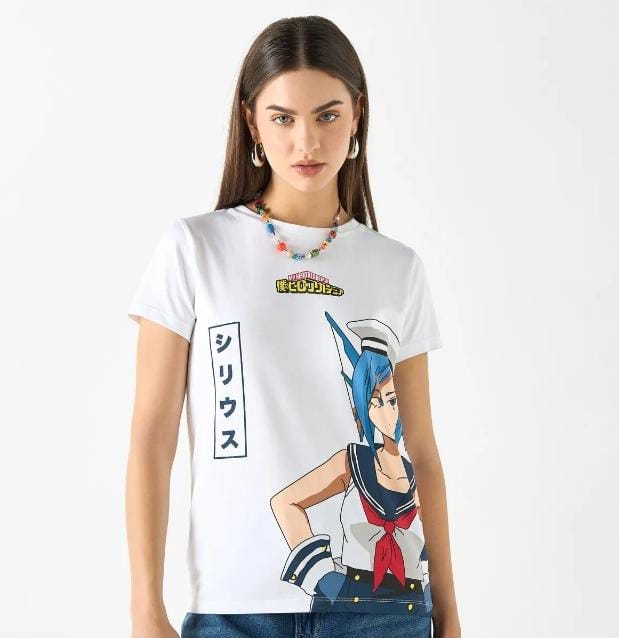 Women’s Cotton Splash White Anime Graphic T-Shirt – Short Sleeve Casual Cotton Top