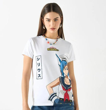 Women’s Cotton Splash White Anime Graphic T-Shirt – Short Sleeve Casual Cotton Top