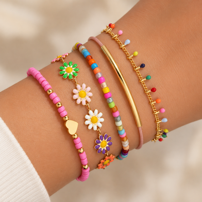 SHEIN Colorful Layered Bracelet Set – Women’s Beaded Flower Charm Bracelets, Fast Delivery in 5 Days