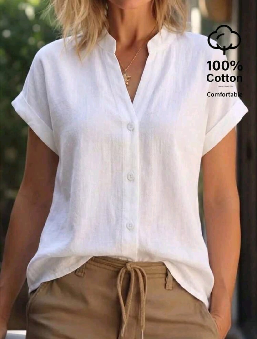 SHEIN Women White Short Sleeve Button Blouse