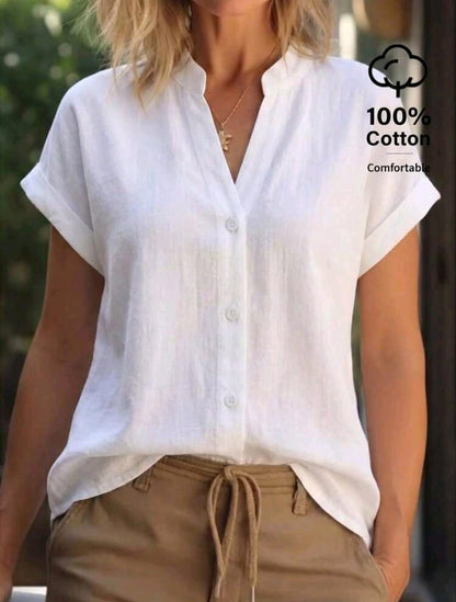 SHEIN Women White Short Sleeve Button Blouse