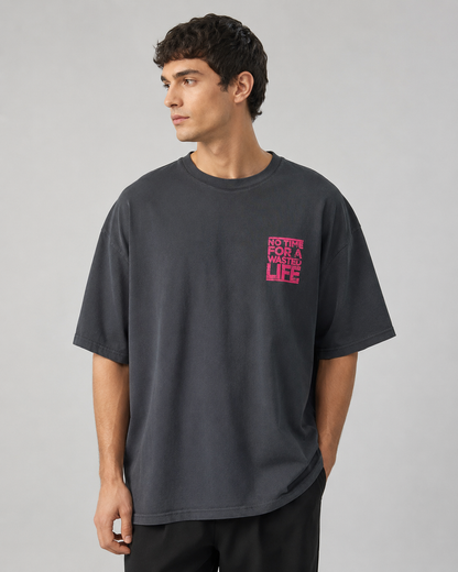 Men’s Black No Time Graphic Cotton T-Shirt, Short Sleeve Casual Streetwear Top